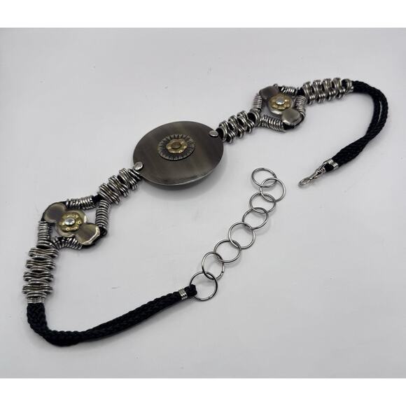 Vintage Mixed Metal Statement Belt Floral Medallion Wide Adjustable Korea
